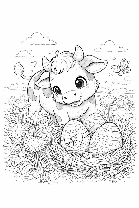 Ausmalvorlage Lamm auf Blumenwiese